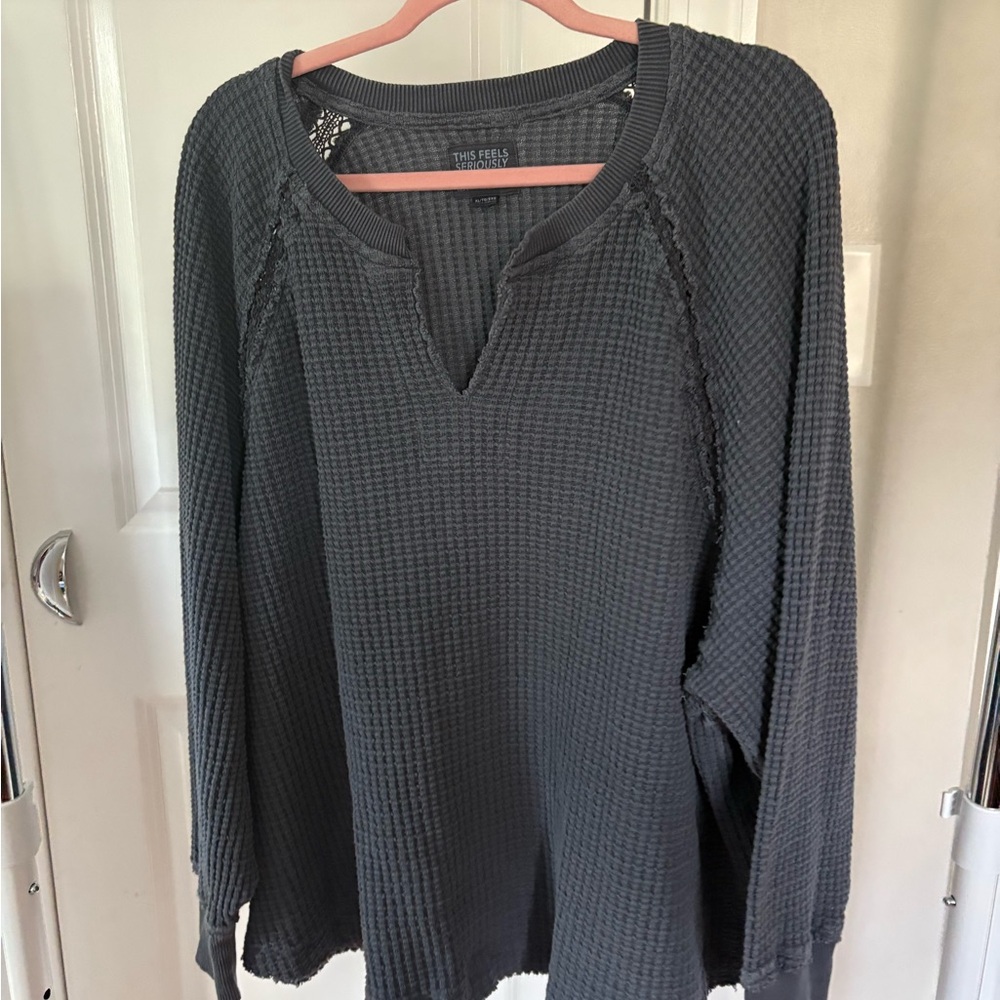 American Eagle Outfitters Charcoal/Navy Long Sleeve Top